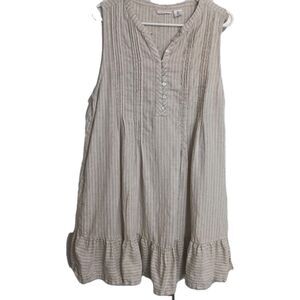 Lucky Brand Sz L Sleeveless Tan W/ White Strips Mini Dress Ruffled Bottom